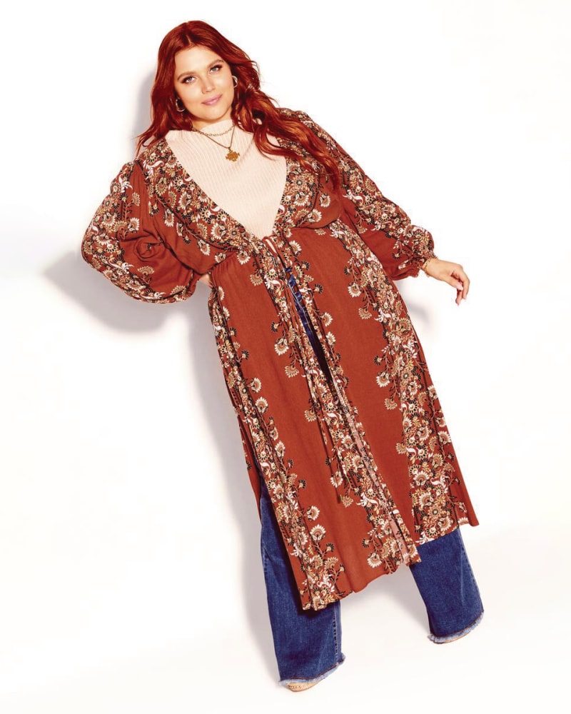 Plus size model wearing Paisley-Print Long Kimono by City Chic | Dia&Co | dia_product_style_image_id:171638